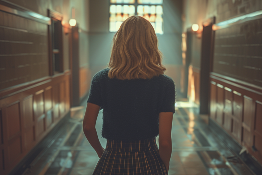 A girl leaving a classroom | Source: Midjourney