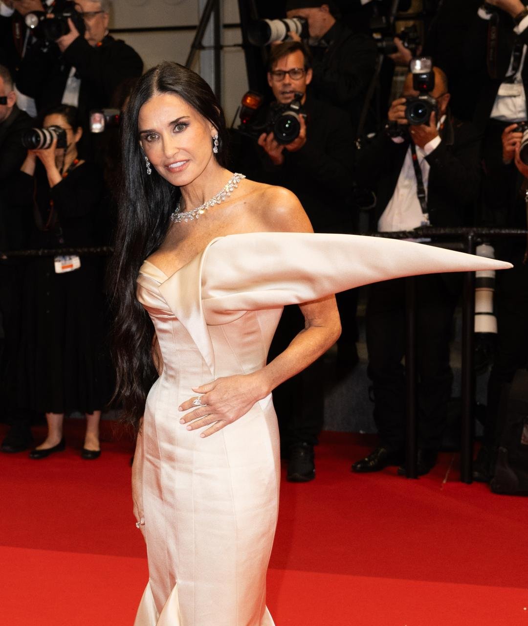 Demi Moore attends the "The Substance" Red Carpet at the 77th annual Cannes Film Festival at Palais des Festivals in Cannes, France, on May 19, 2024. | Source: Getty Images