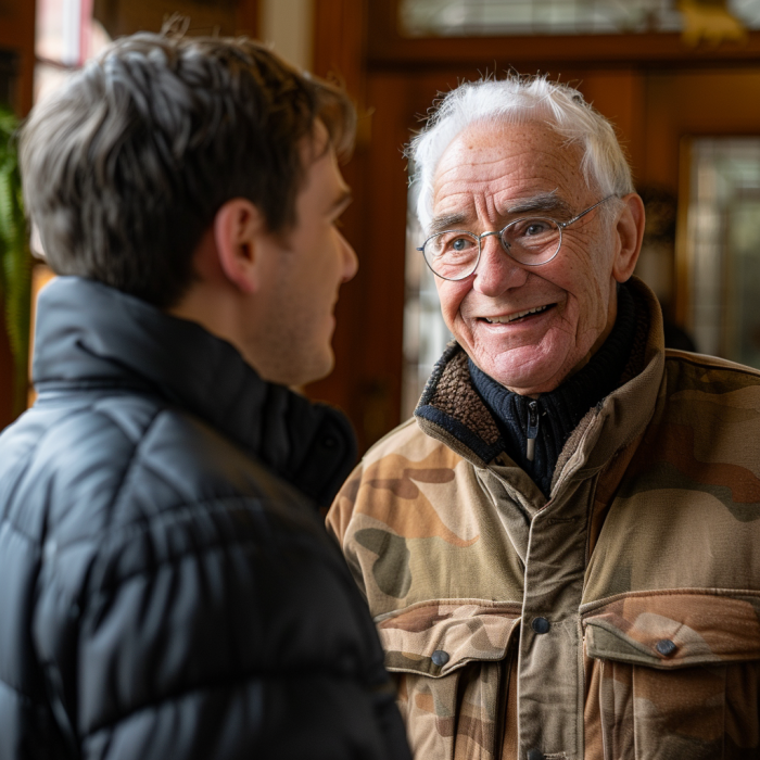 A middle-aged man talking to a younger guy at home | Source: Midjourney