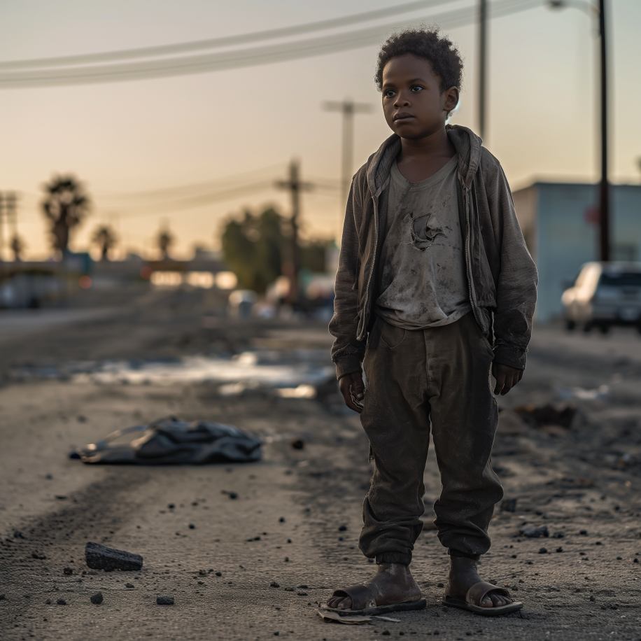 A homeless black boy on the streets | Source: Midjourney