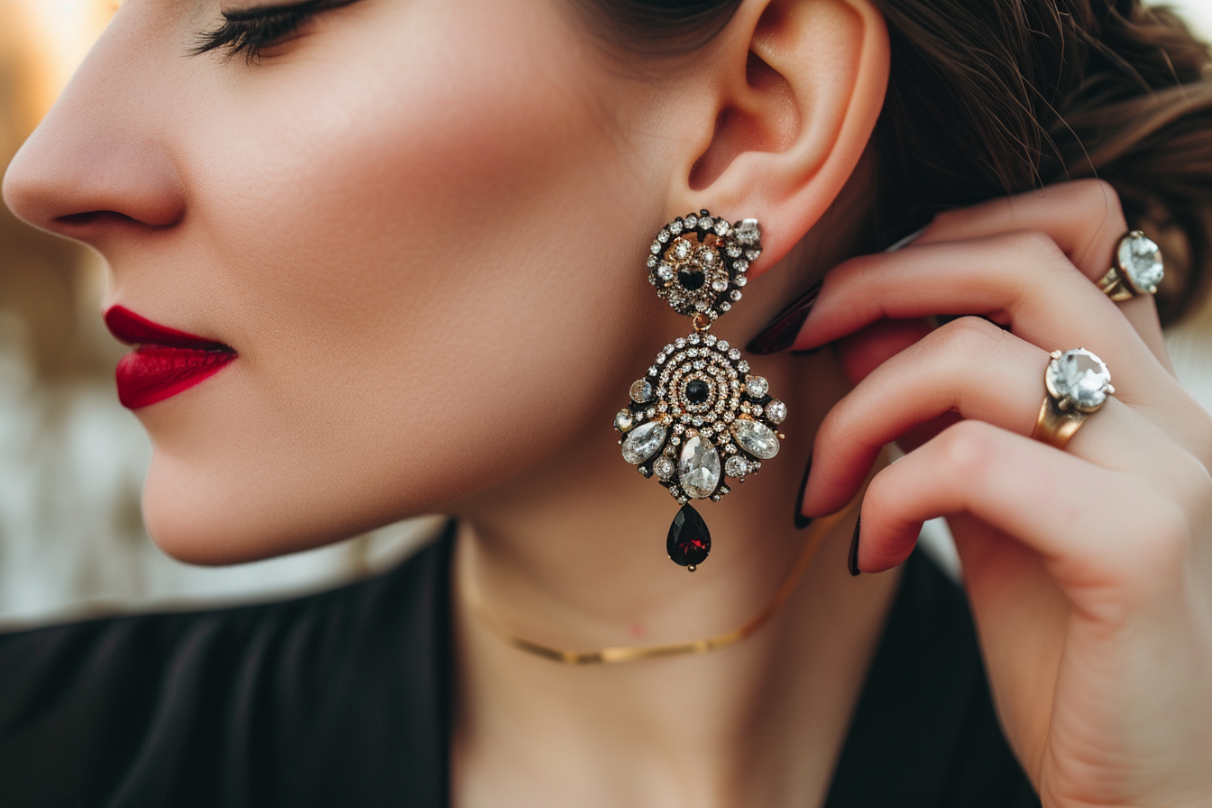 A close-up of a woman's earring | Source: Midjourney